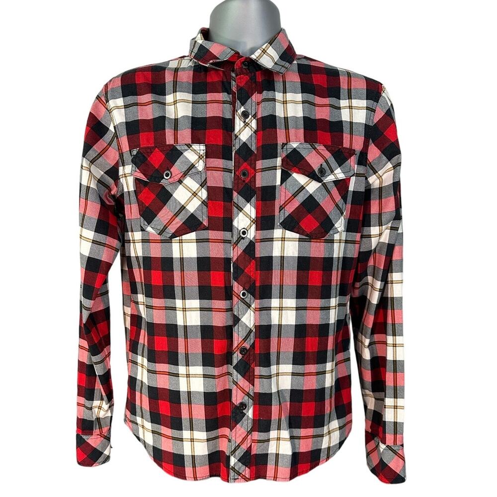 Rude Red and Blue Plaid Long Sleeve Button Down Size S